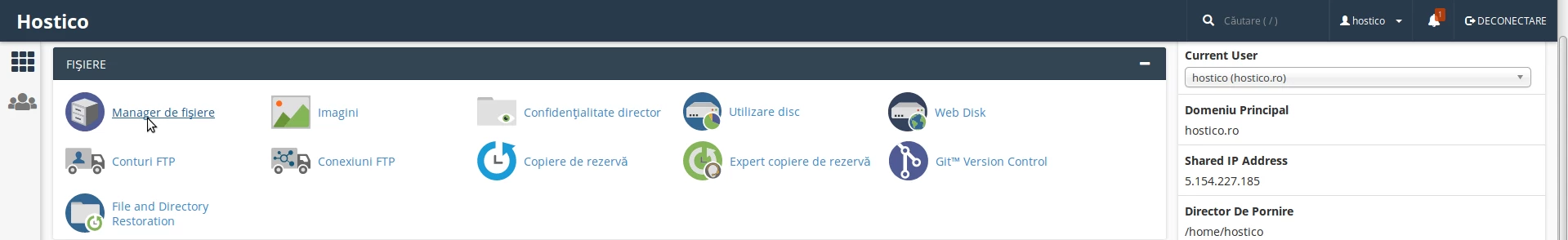 Sectiunea Fisiere cPanel