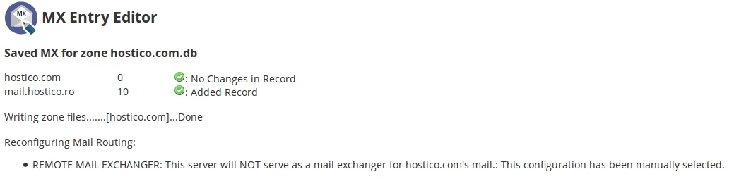 Setare cu succes MX Entry pe domeniu
