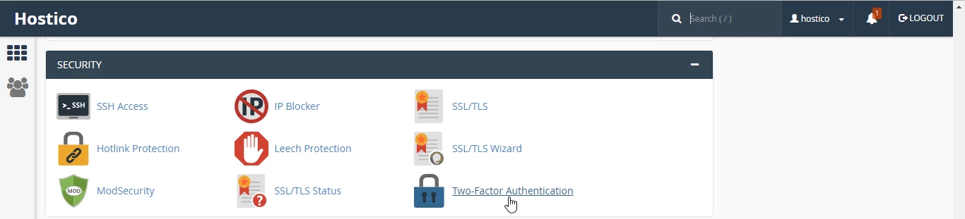 Accesare two-factor authentication cPanel