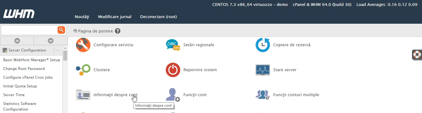 Informations sur le compte WHM